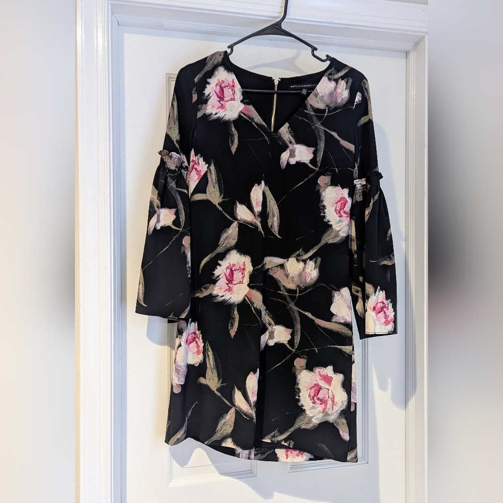White House Black Market Black Dress with Pink and White Floral Design